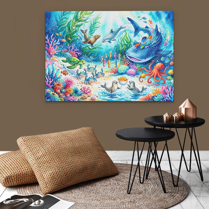 Dolphin Reef Paradise canvas wall art, room view
