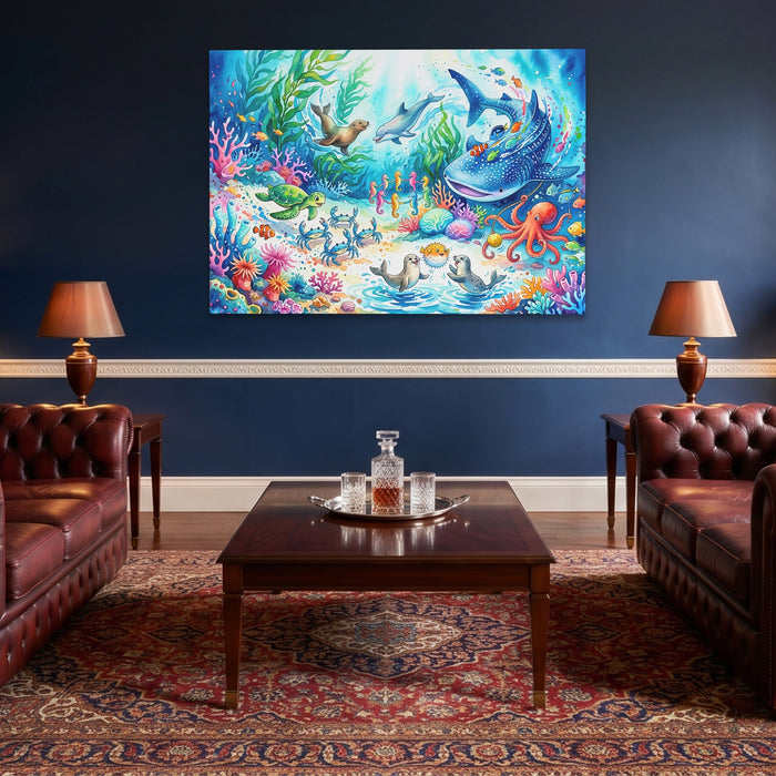 Dolphin Reef Paradise canvas wall art, room view