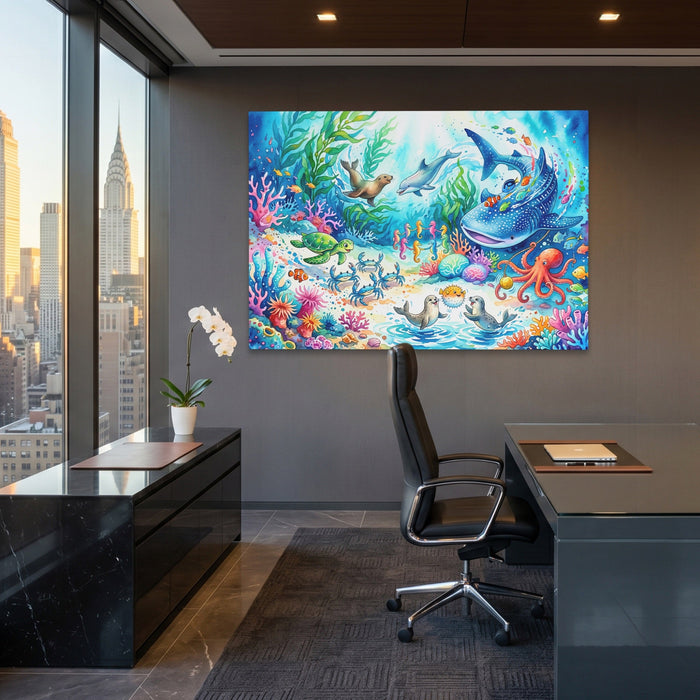 Dolphin Reef Paradise canvas wall art, room view