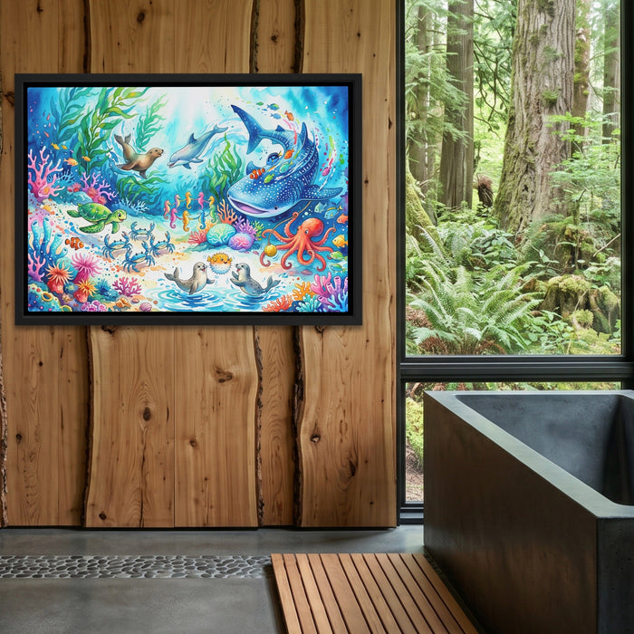 Dolphin Reef Paradise canvas wall art, room view