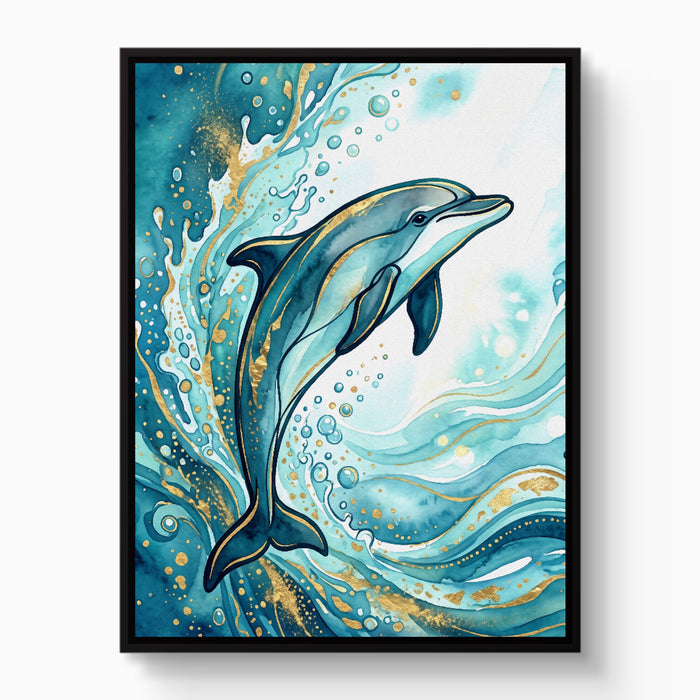 Dolphin's Aqua Flow — dolphin's aqua flow white studio framed black
