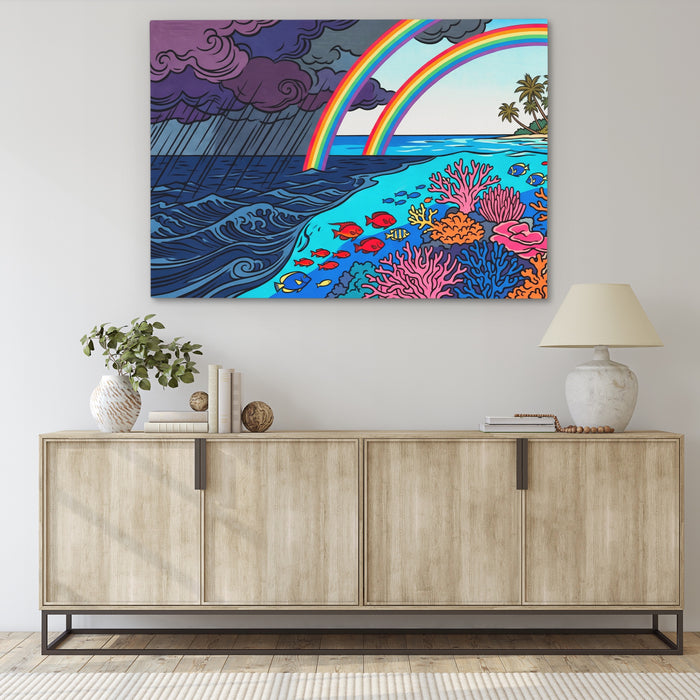 Double Rainbow Reef canvas wall art, room view