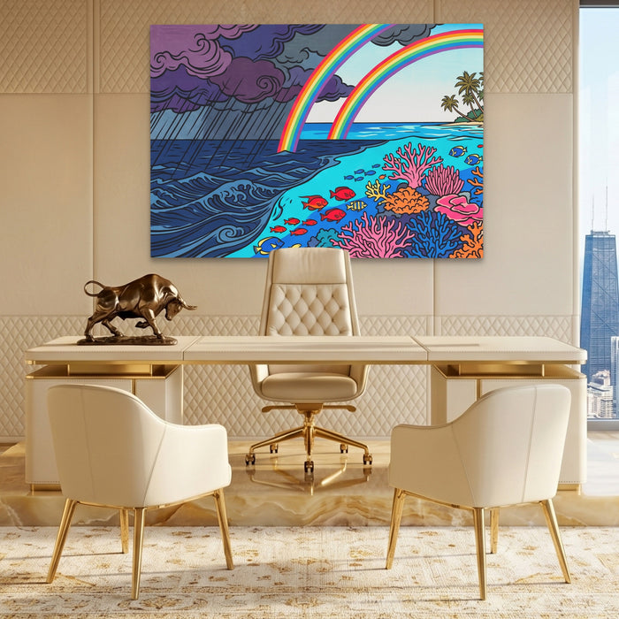Double Rainbow Reef canvas wall art, room view