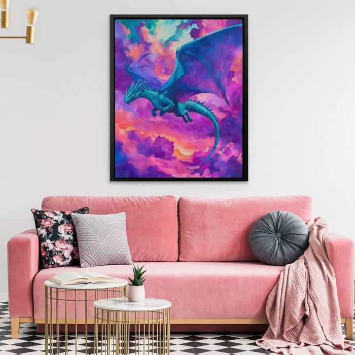 Dragon Among the Clouds - Fantasy Wall Art in Black Frame