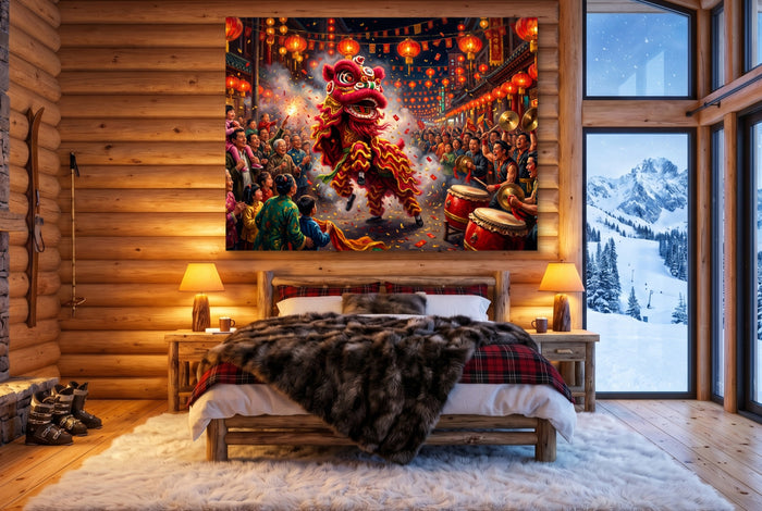 Dragon Celebration Night — dragon celebration night bedroom with fireplace 1land flush print