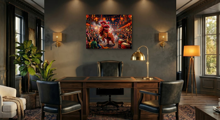 Dragon Celebration Night — dragon celebration night office interior with desk 1land flush print