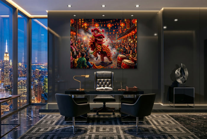 Dragon Celebration Night — dragon celebration night office with city view 3 1land flush print