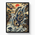 Dragon Koi Ascent — dragon koi ascent white studio framed black