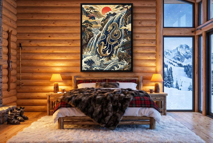 Dragon Koi Ascent — dragon koi ascent bedroom with fireplace 1port framed black