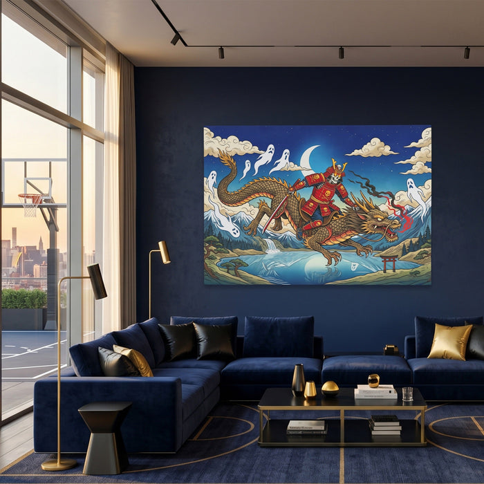 Dragon Moonlit Rider canvas wall art, room view