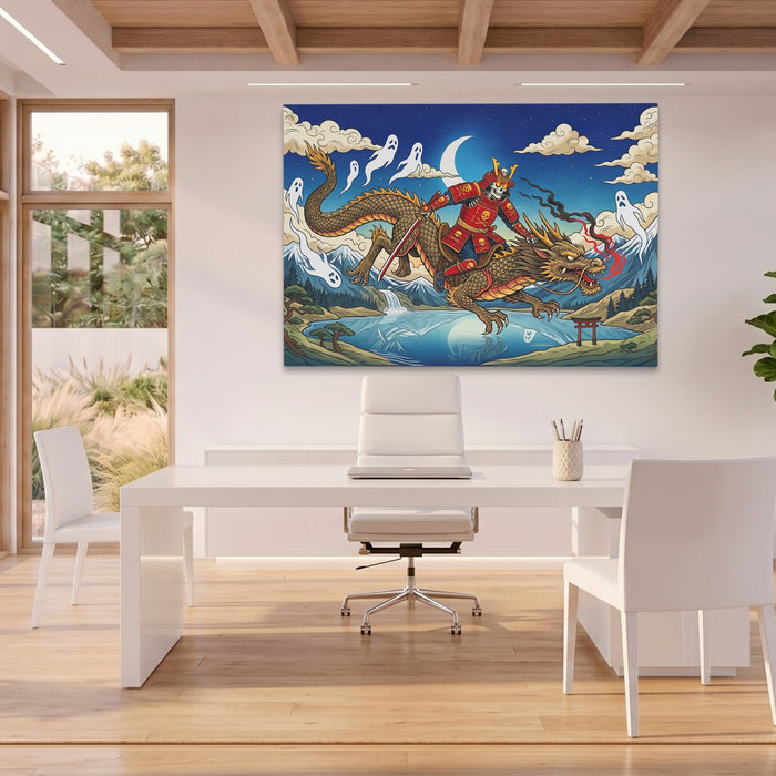 Dragon Moonlit Rider canvas wall art, room view