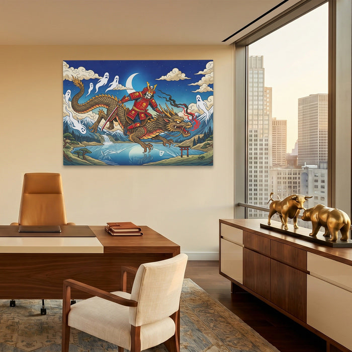 Dragon Moonlit Rider canvas wall art, room view