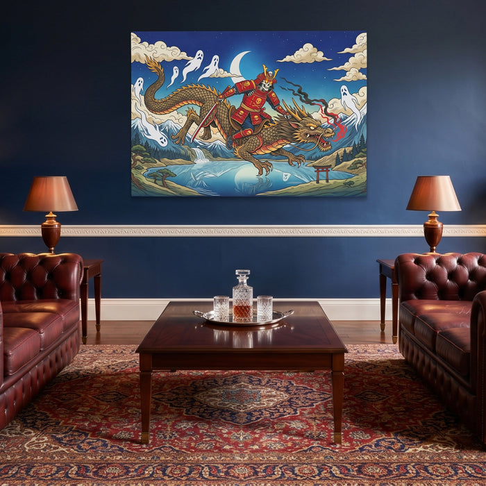 Dragon Moonlit Rider canvas wall art, room view