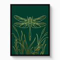 Dragonfly Golden Reeds — dragonfly golden reeds white studio framed black