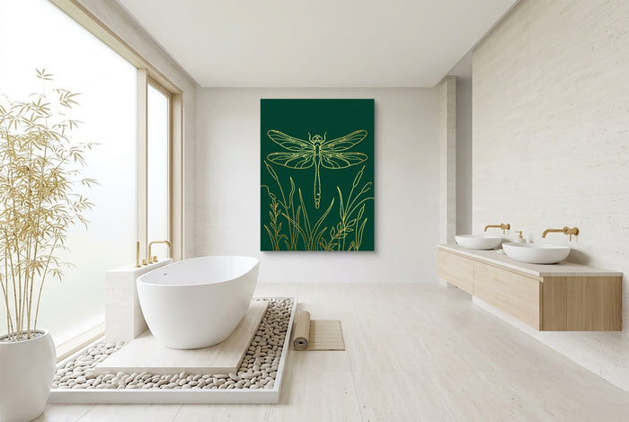 Dragonfly Golden Reeds — dragonfly golden reeds bathroom interior with tub 1port flush print