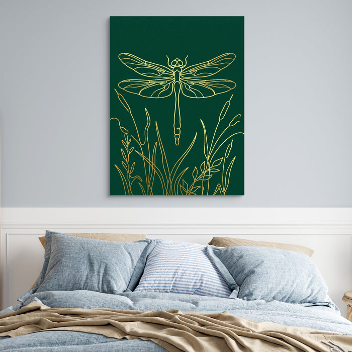 Dragonfly Golden Reeds — dragonfly golden reeds sq blue bedroom 1port flush print