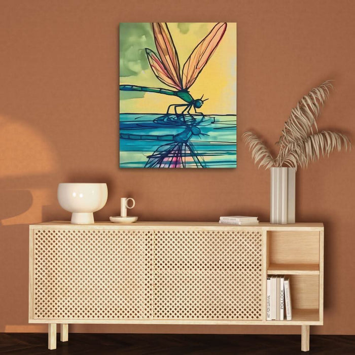 Dragonfly Reflection - Large Watercolor Canvas Print