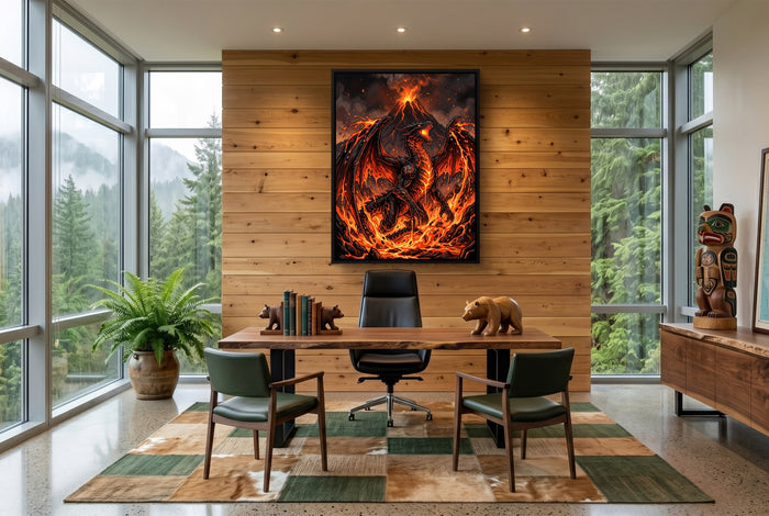 Dragon's Volcanic Roar — dragon's volcanic roar office with wooden desk 1port framed black