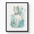 Egyptian Cat Golden Lotus — egyptian cat golden lotus white studio framed black