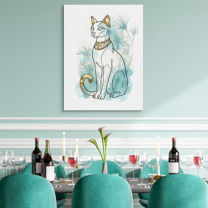 Egyptian Cat Golden Lotus — egyptian cat golden lotus sq teal dining room 1port flush print