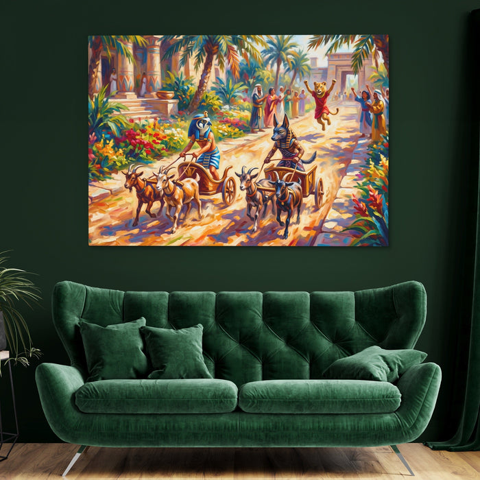 Egyptian Chariot Race canvas wall art, room view