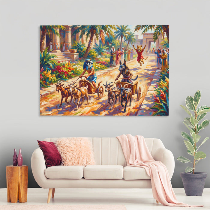 Egyptian Chariot Race canvas wall art, room view