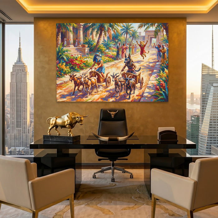 Egyptian Chariot Race canvas wall art, room view