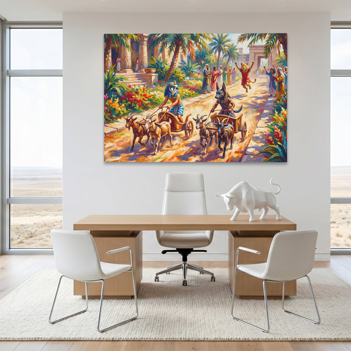 Egyptian Chariot Race canvas wall art, room view