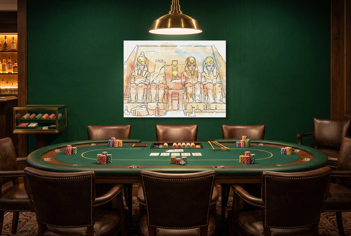 Egyptian Temple Golden — egyptian temple golden green table with chairs 1land flush print