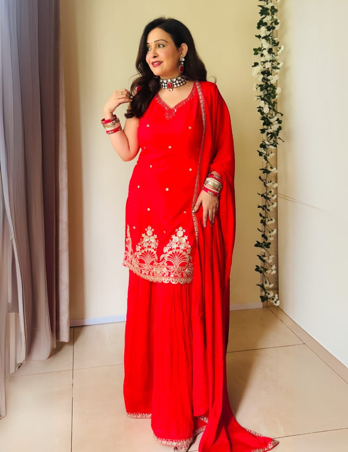 Elegant Red Sharara Set