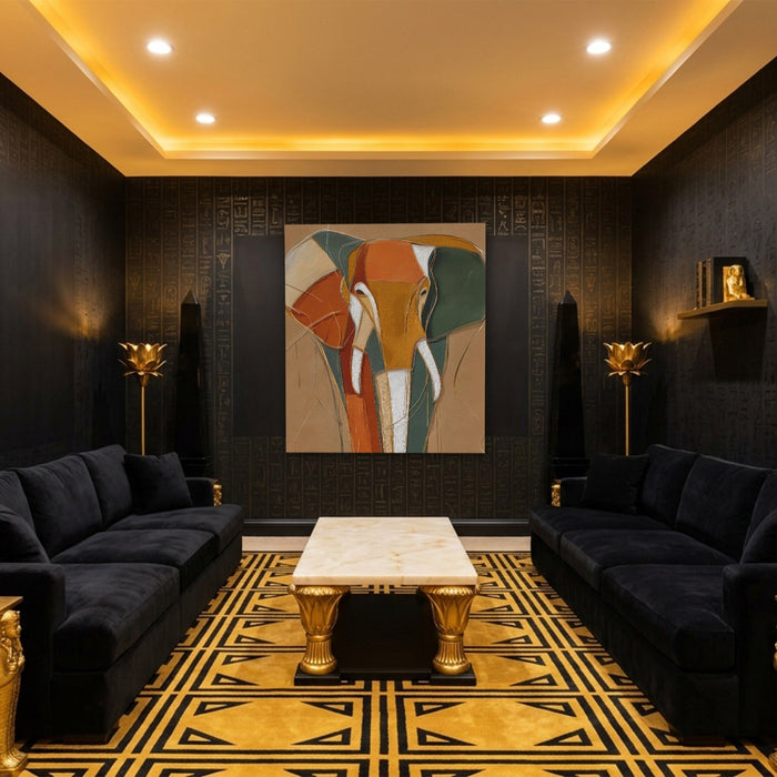 Elephant Gold Navy canvas wall art, room view