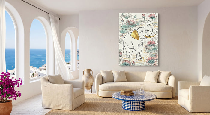 Elephant Golden Lotus — elephant golden lotus beachside couch livingroom 1port flush print