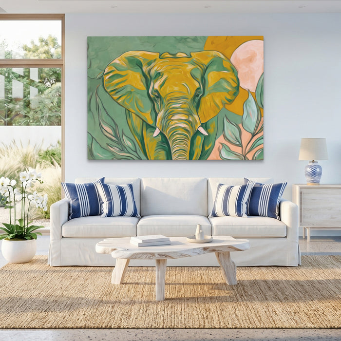 Elephant Pale Gold canvas wall art, room view