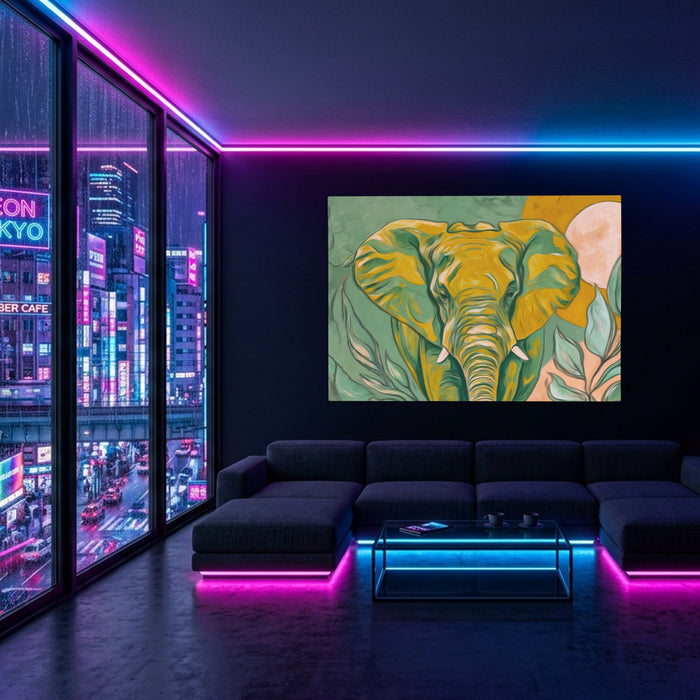 Elephant Pale Gold canvas wall art, room view