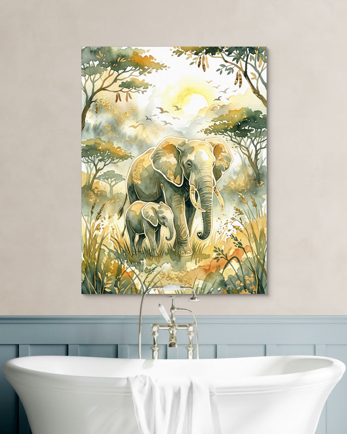 Elephants Golden Sunrise — elephants golden sunrise psd white wall green bath 1port flush print