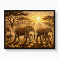 Elephants Golden Sunset — elephants golden sunset white studio framed black