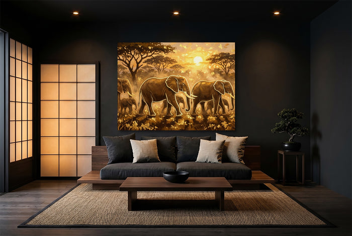 Elephants Golden Sunset — elephants golden sunset modern minimalist living room 2 1land flush print