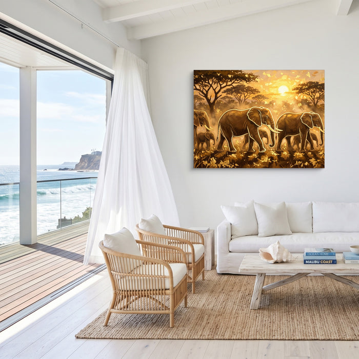 Elephants Golden Sunset — elephants golden sunset sq malibu beach 1land flush print