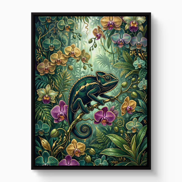 Emerald Chameleon Jungle — emerald chameleon jungle white studio framed black