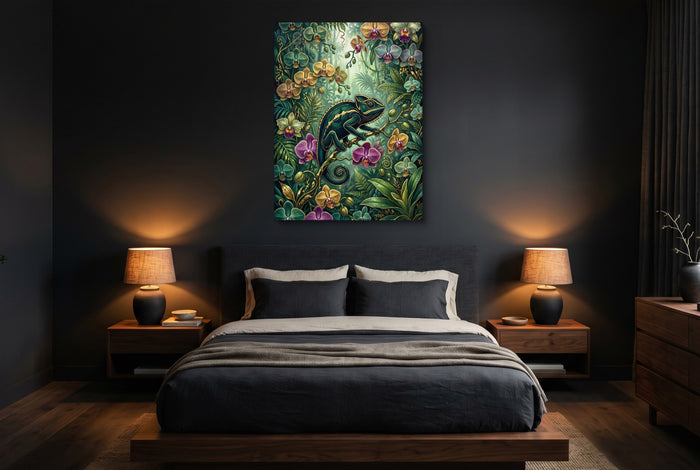 Emerald Chameleon Jungle — emerald chameleon jungle bedroom with dark walls 1port flush print
