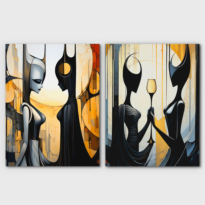 Eternal Queen's (2) Set - Black Gold and White Canvas Wall Art