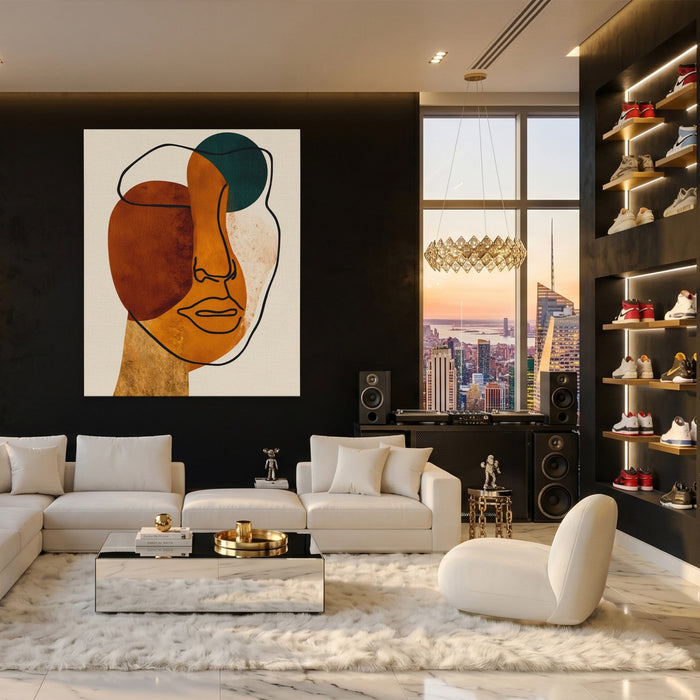 Face Ochre Composition canvas wall art, room view