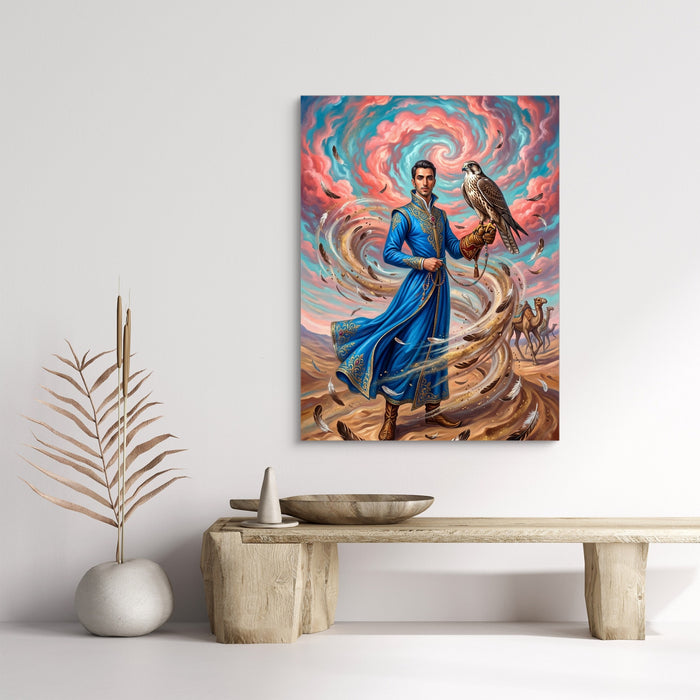 Falconer in Desert Wind — falconer in desert wind sq bench rock 1port flush print