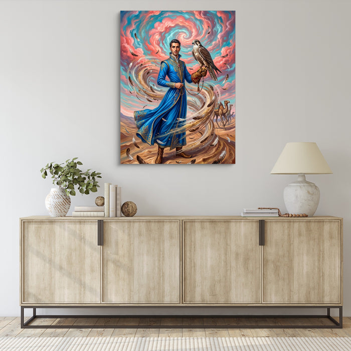 Falconer in Desert Wind — falconer in desert wind sq living room desk 1port flush print