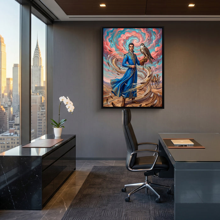 Falconer in Desert Wind — falconer in desert wind sq office view 1port framed black