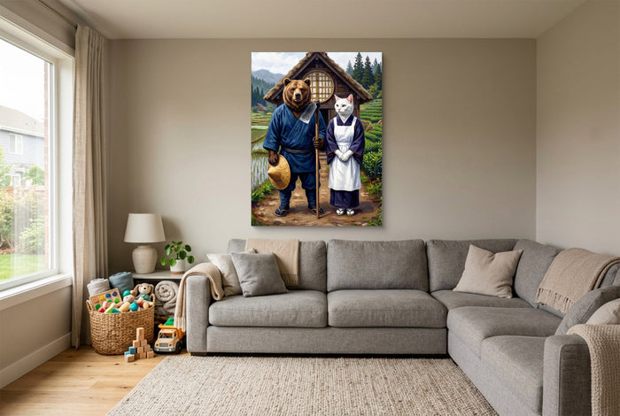 Farmers By Thatched House - Luxury Wall Art