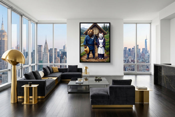Farmers By Thatched House - Luxury Wall Art
