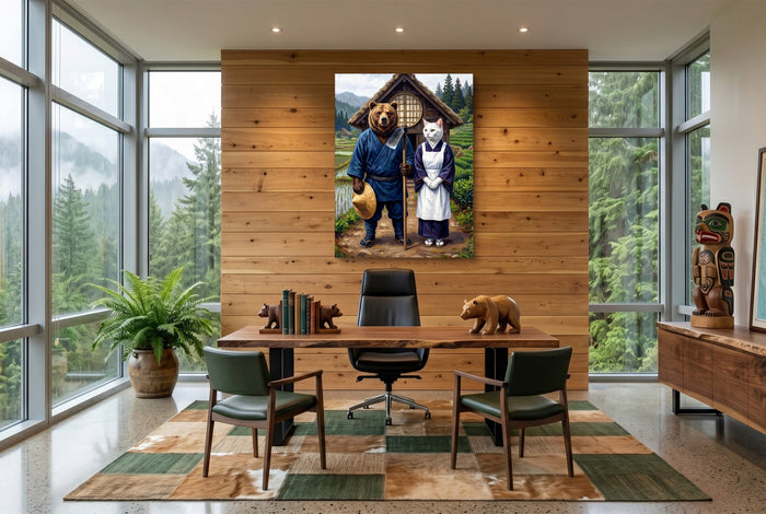 Farmers By Thatched House - Luxury Wall Art