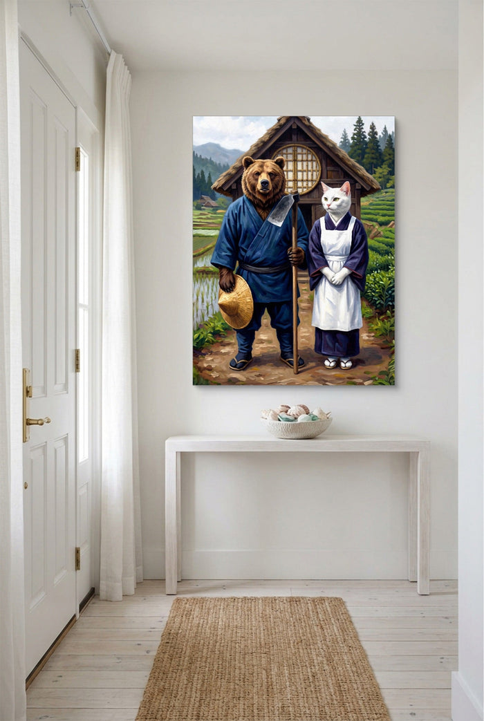 Farmers By Thatched House - Luxury Wall Art