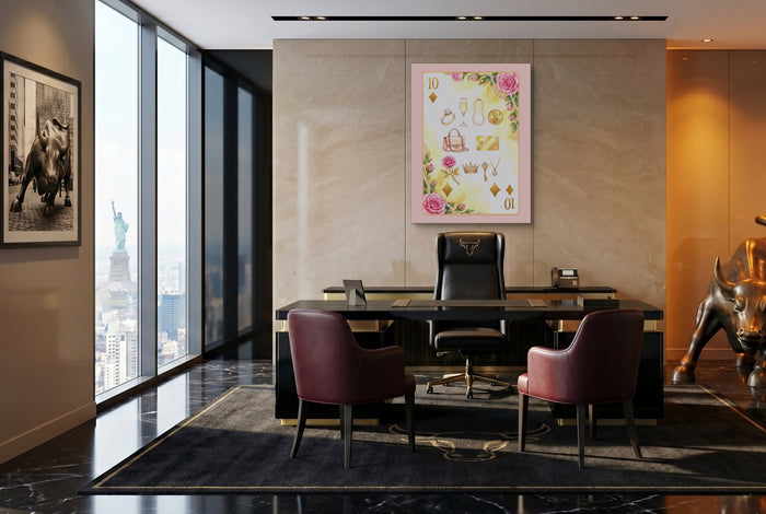 Fem Lux 10 of Diamonds Card — fem lux 10 of diamonds card office with desk and chairs 2 1port flush print